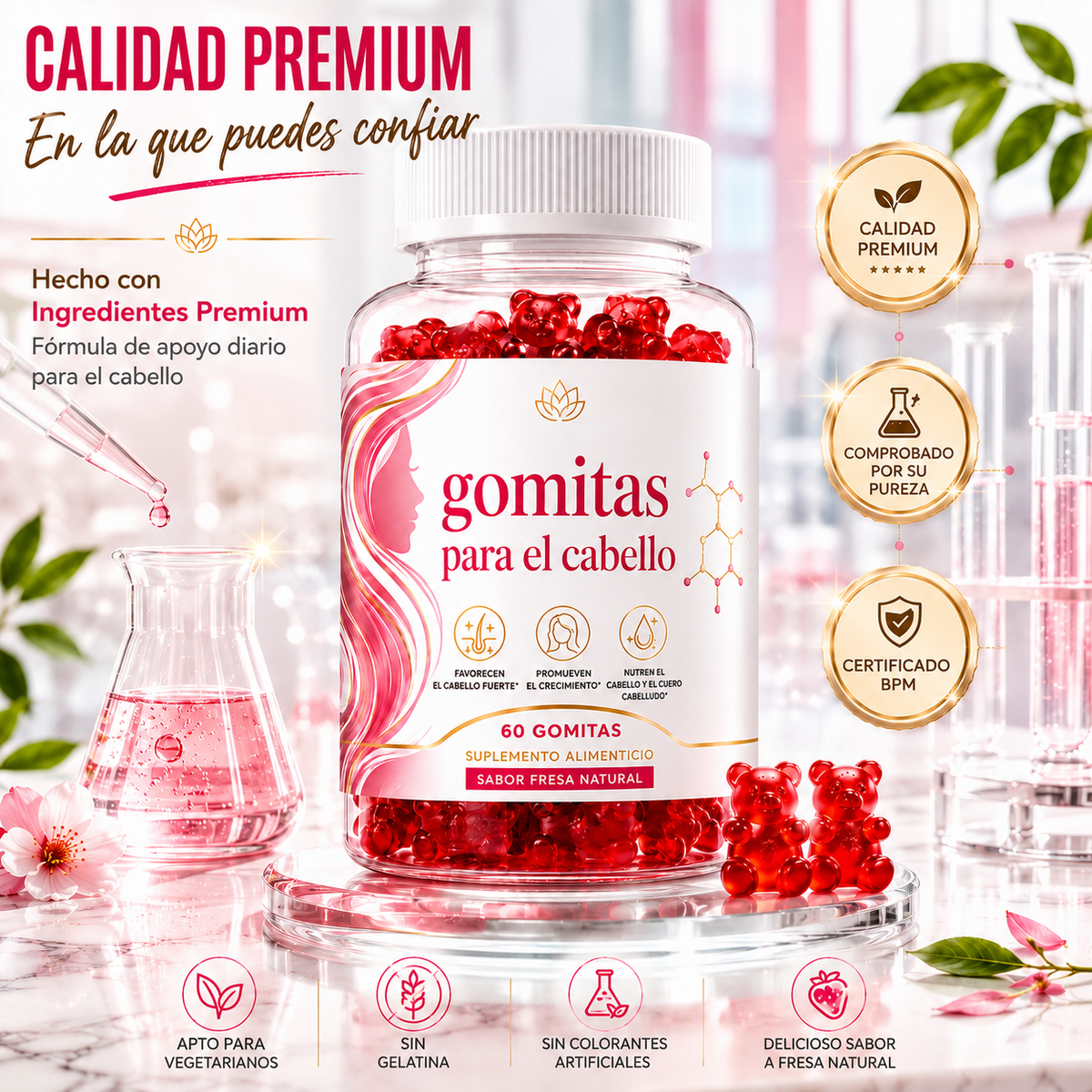 Gomitas para el Crecimiento y Fortalecimiento del Cabello con Biotina y Colágeno